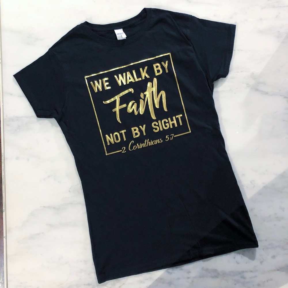 Christian Womens T Shirt Walk By Faith Graphic Tee - Picture 2 of 10